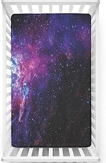 Galaxy Themed Fitted Crib Sheet,Standard Crib Mattress Fitted Sheet Toddler Bed Mattress Sheets -Great for Boy or Girl Room or Nursery,28 x 52 Inch,Purple Black Blue