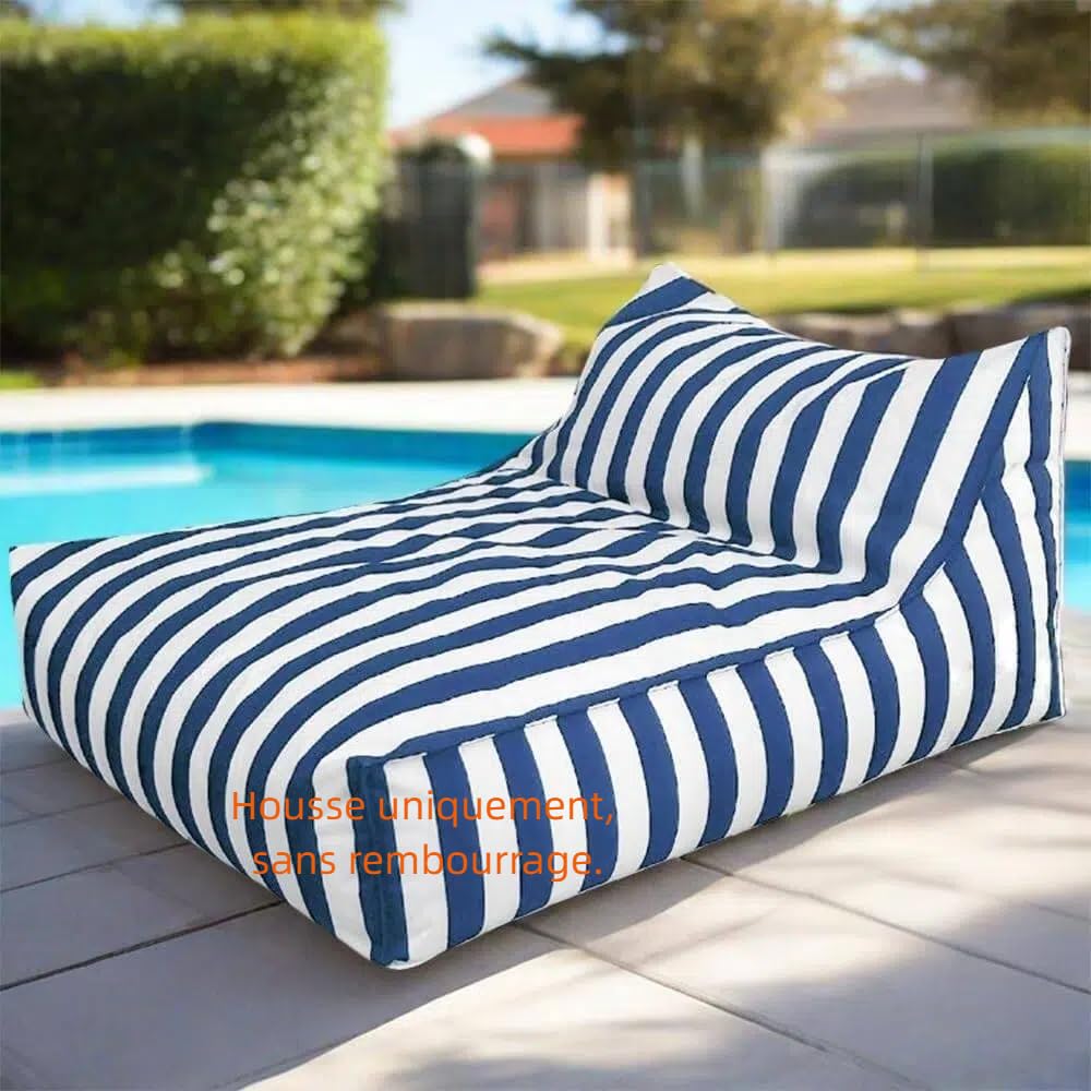 Housse Pouf Flottant Imperméable Oxford Rayures Piscine Plage Canapé-lit Dark Blue