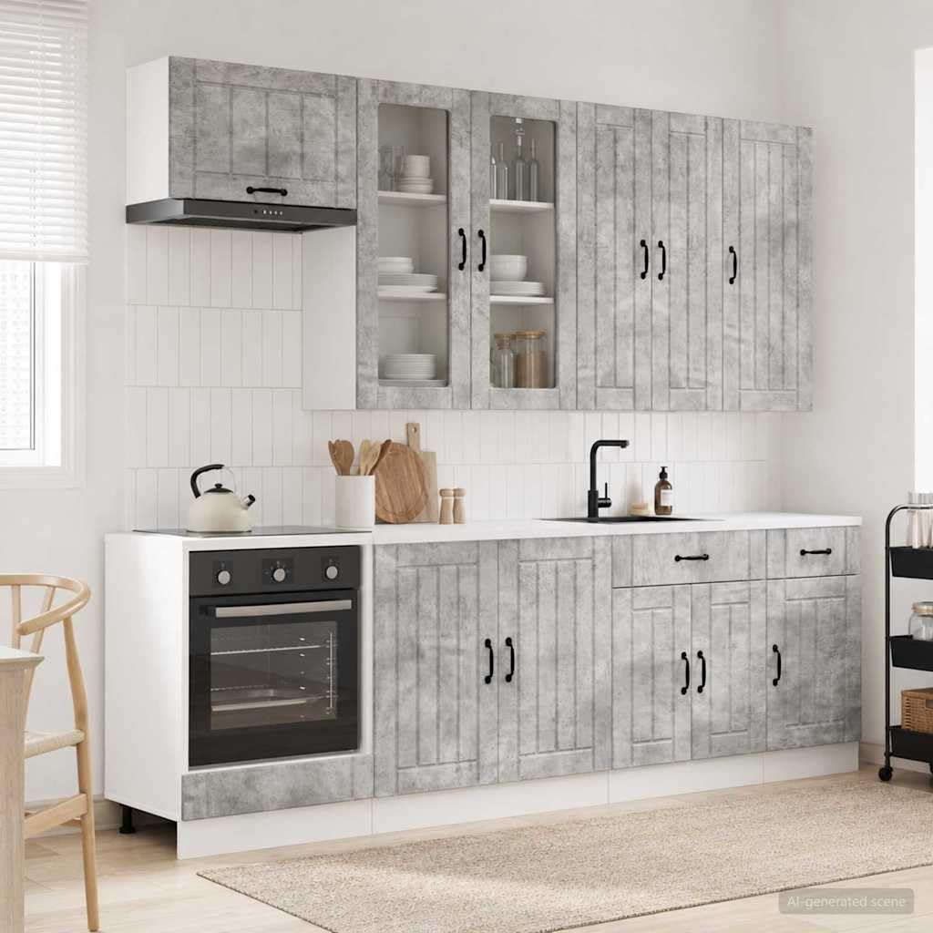 vidaXL Kücheneinheit LUCCA 8 Stück Grau Beton Holz Technik, Küchenorganisator, modernes Möbelstück, Innenlösungen, Schrank für Küchenzubehör