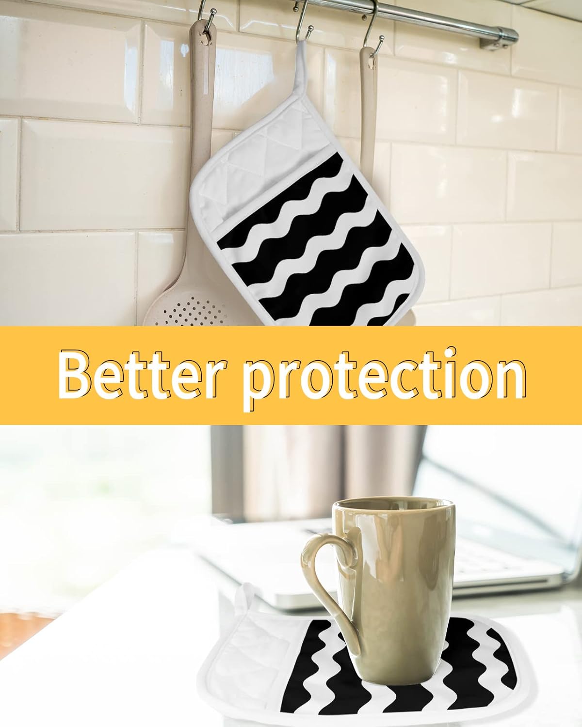 Pot Holders, Wave Black Striped Pot Holder, Heat-Resistant Hot Pockets, Pot Holders for Kitchen, Hot Pads for Kitchen, Kitchen Accessories 5 Pcs Potholders