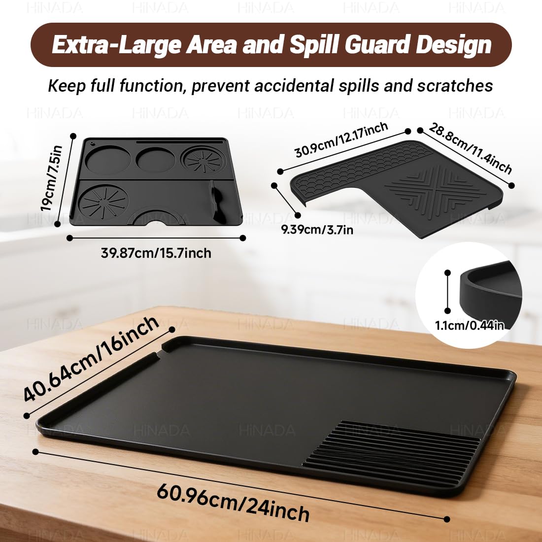 HiNADA 3-In-1 Silikon-Kaffeemaschinenmatte, kompatibel mit der Ninja Luxe Espresso-Kaffeemaschine ES601/ES701: Matte für die Oberseite + Kaffeebar-Matte + Espresso-Stampfermatte