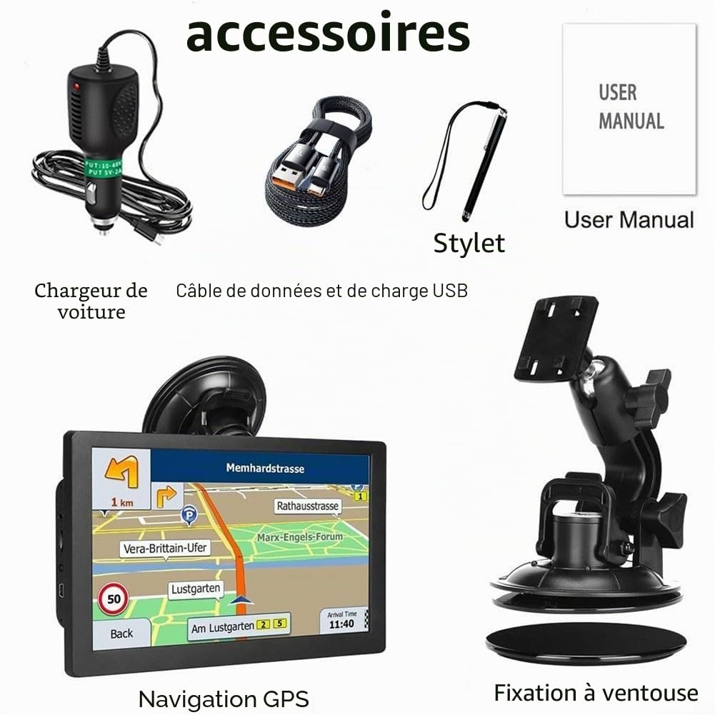 Navigateur GPS 22,9 cm pour voiture, camion 22,9 cm, pilotes commerciaux 2025 pour cartes Europe et Royaume-Uni (en Europe)
