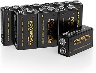 POWEROWL High Capacity 9V Batteries 8 Pack, Alkaline 9 Volt Battery 6LR61 for Smoke Detector Fire Alarm and More Devices