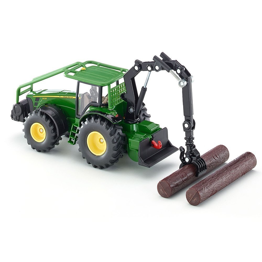siku 1974, John Deere Forestry Tractor, 1:50, Metal,Plastic, Green, Rear winch with pullback motor