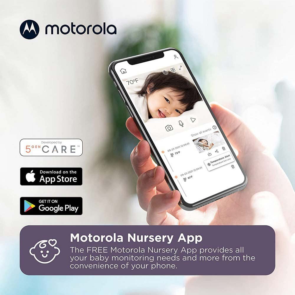 Motorola Nursery PIP1610 HD Wifi, Moniteur Vidéo Bébé - Unité Parentale 5" HD 720p - Appli Motorola Nursery 24hrs cloud inclu, Panoramique, Inclinaison et Zoom à Distance -Com. Bidirectionnelle