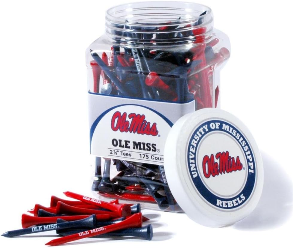 Team Golf NCAA Ole Miss Rebels Jar of 175 Golf Tees 2-3/4" Golf Tees, 175 Pack, Regulation Size, Multi Team Colors