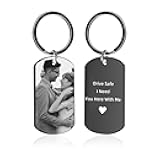 Custom Keychain with Picture Personalized Engraving Photo Text Dog Tag Car Keychains for Family Men Boyfriend Gifts (Rectangle - Engrave picture text)