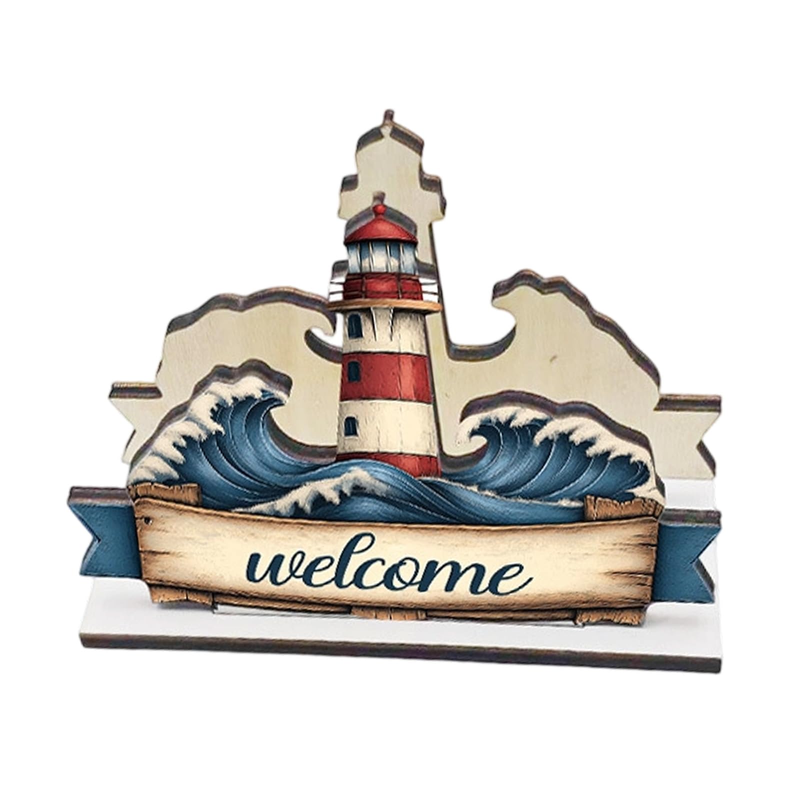 Oxxggkao Wooden Nauticals Themed Napkin Holder with Lighthouses Shell and Starfishes Design for Coastals Home Decoration Wooden Napkin Holder