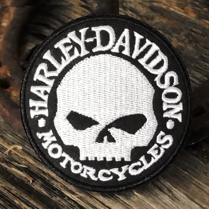 Amazon.co.jp: ハーレー ワッペン ウィリーG風スカル 丸型 刺繍 パッチ  