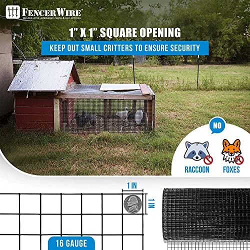Fencer Wire 16 Gauge Black Vinyl Coated Welded Wire Mesh Size 1 Inch By 1 Inch (C. 3Ft. X 50Ft.) #TOP7