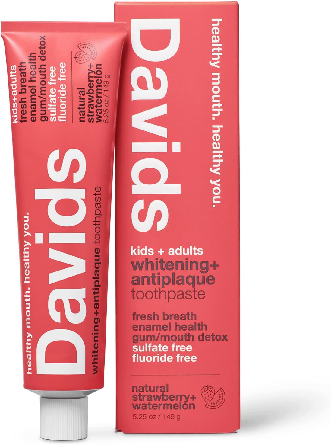Kids & Adults Fluoride Free Whitening Strawberry Watermelon 5.25oz | Antiplaque Protection, SLS (Sulfate) Free Formula, Promotes Enamel Health, Supports Mouth & Gum Detox, Safe for Kids & Adults
