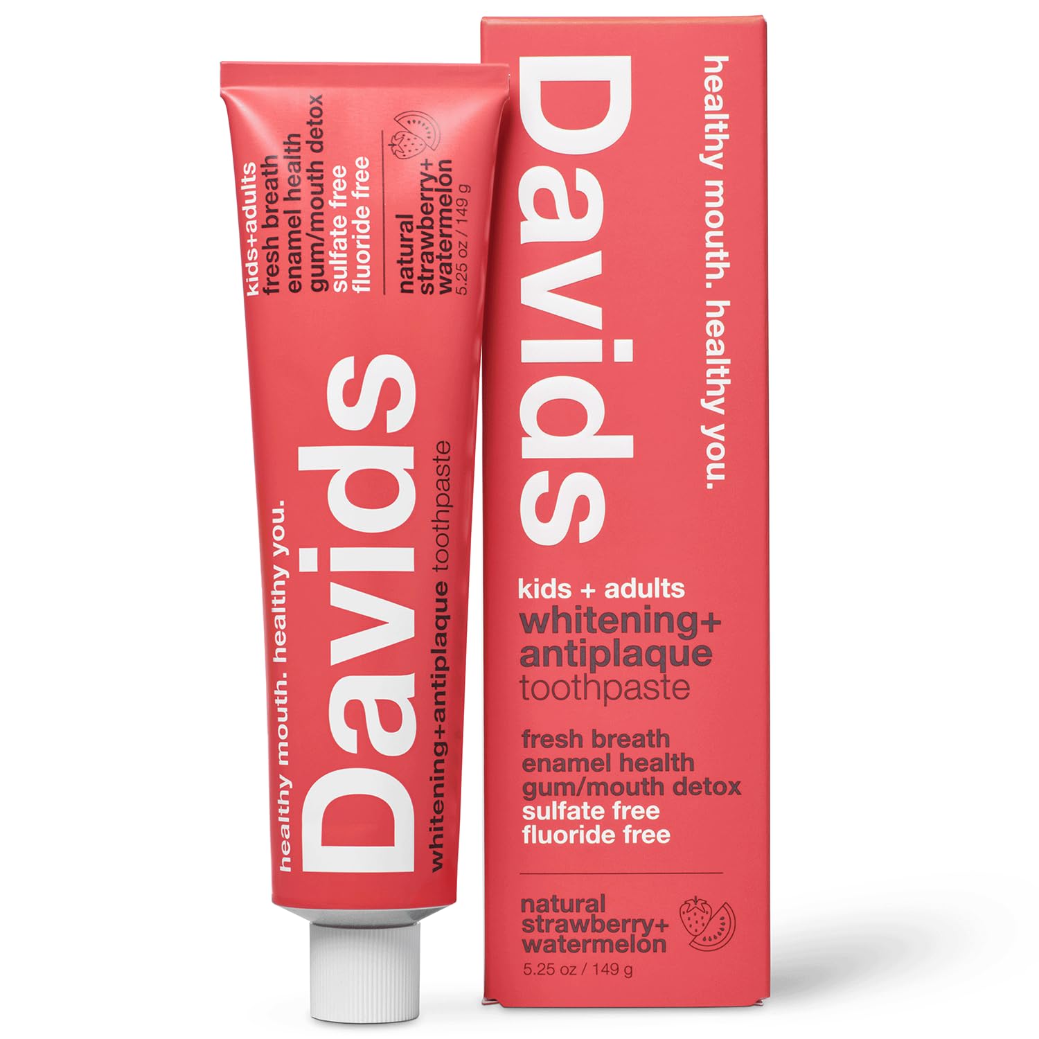 Davids Kids & Adults Fluoride Free Whitening Strawberry Watermelon 5.25oz Strawberry + Watermelon 5.25 Ounce (Pack of 1)