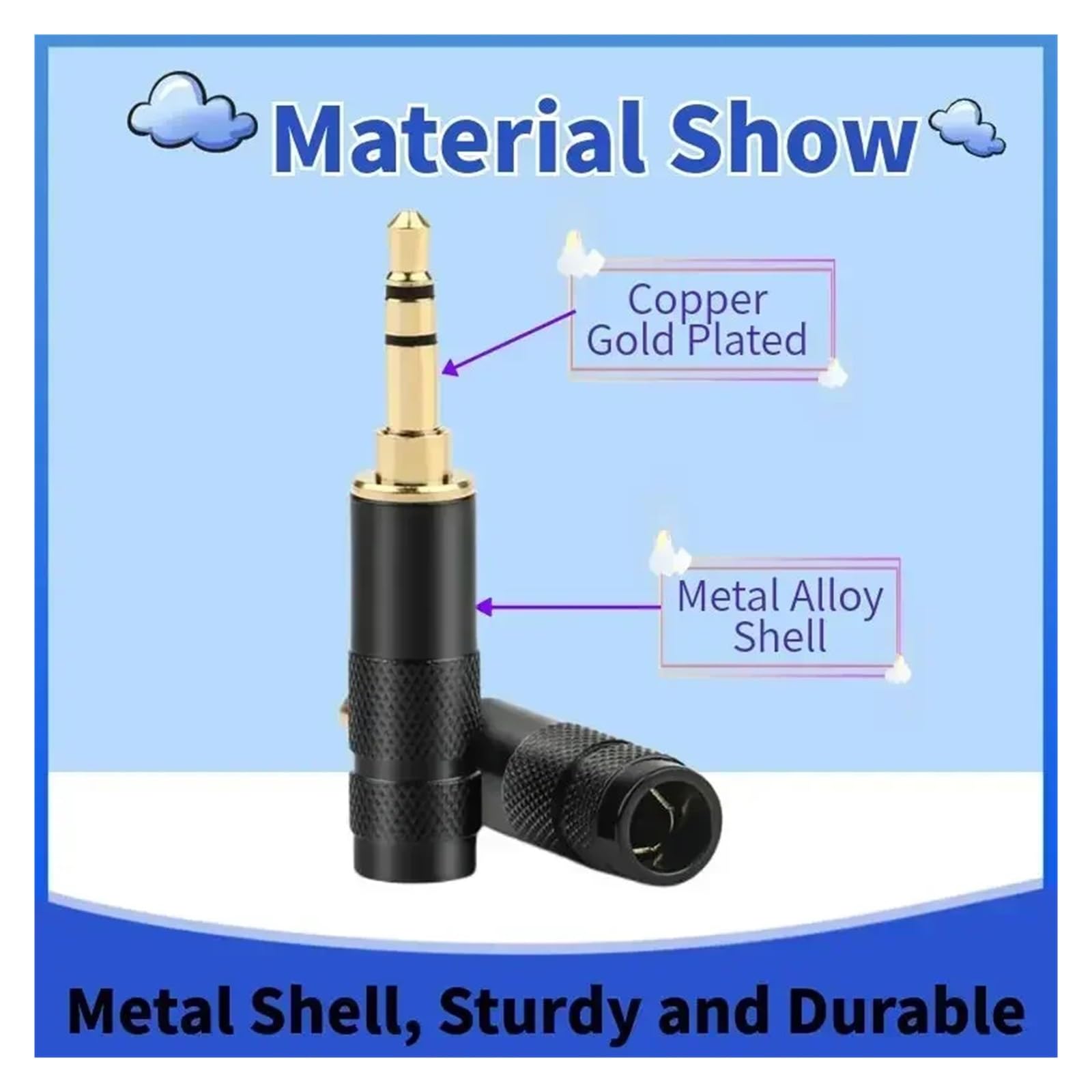 Connettori audio fai da te da 3,5 mm, 2/5/10 pezzi, connettore e 4 poli, cavo di aggiornamento per cuffie HiFi, connettore stereo, 5, terminale altoparlante da saldare HCHDTDT (argento, 2 pezzi)