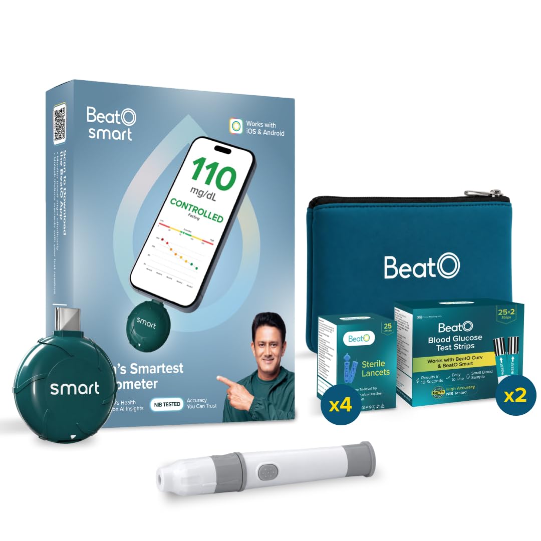 BeatO Smart AI-Powered Glucometer for iOS & Android | USB-C compatible with 100 Strips & 100 Lancets | CDSCO Approved Lab-Grade Accuracy | ISO Certified | Auto-Sync & Health Insight-image-31