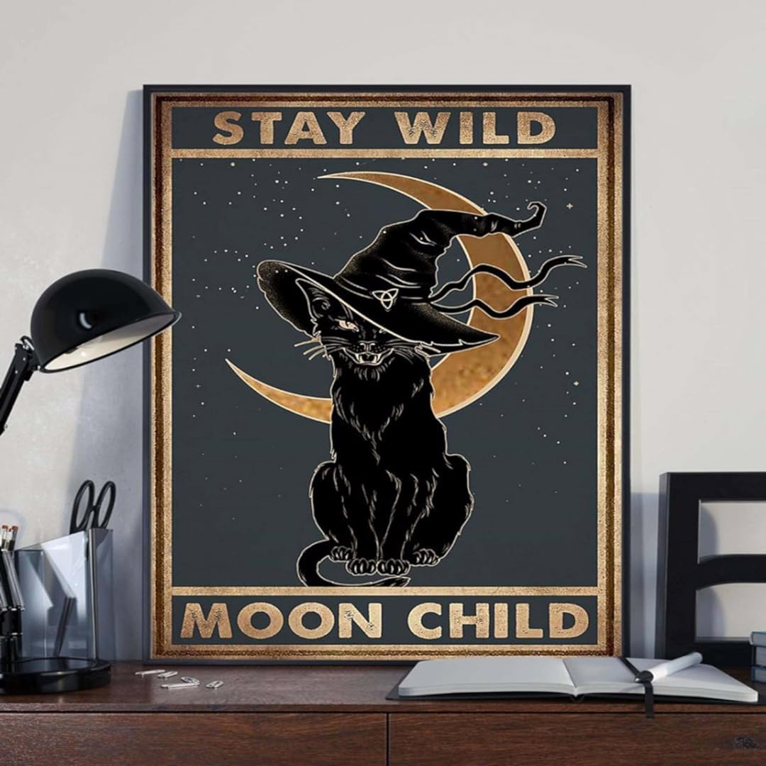 Bioprocess Stay Wild Moon Child Poster Home Decor Wall Decor Cat Lovers Decoration Metal Tin Sign 8X12 inch