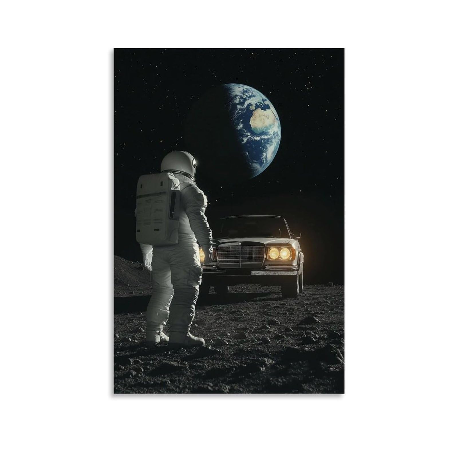 HUERYRYHY Car on The Moon 04 Poster Wall Art Canvas Vintage Aesthetic Painting Decor for Rooms 24x36inch Unframe-style