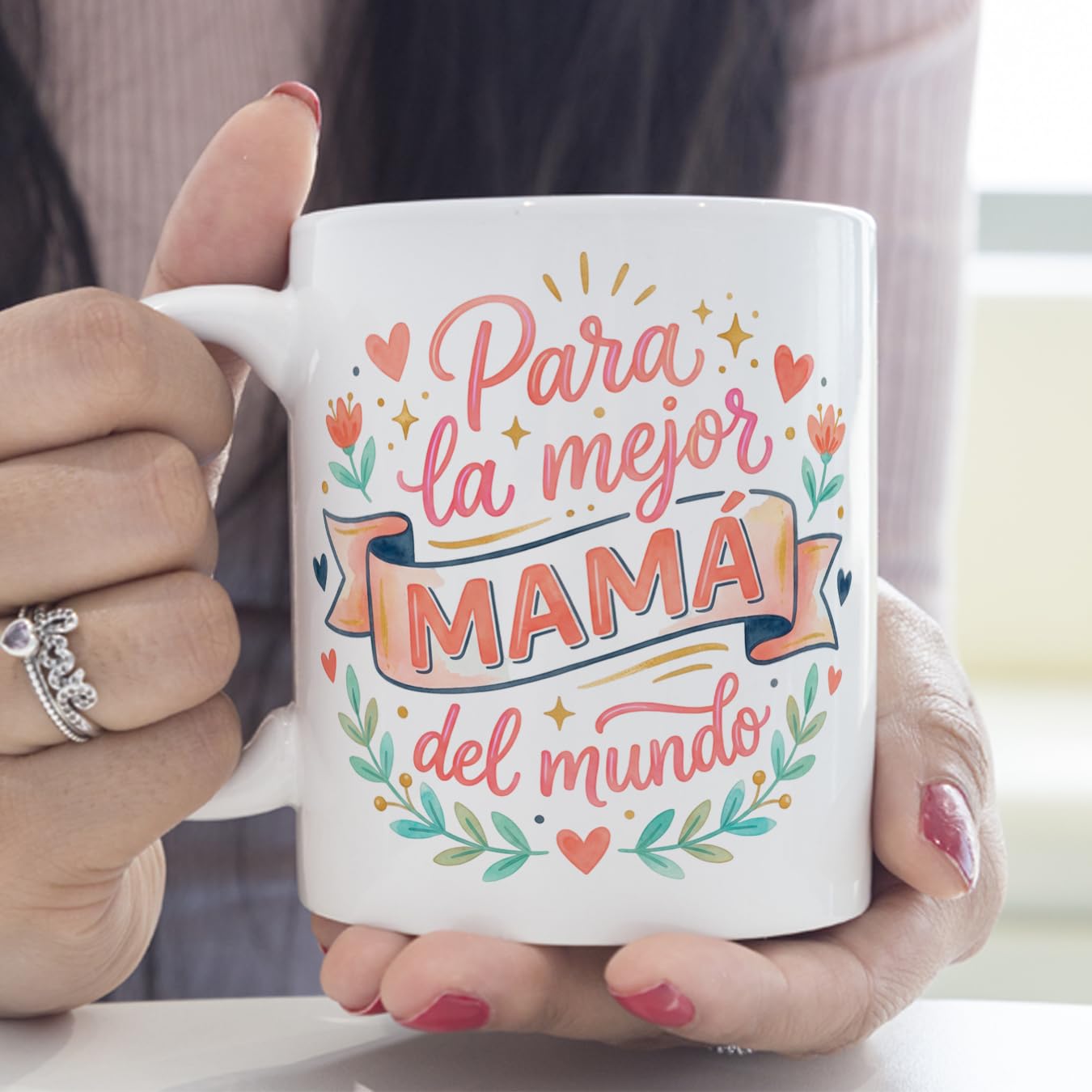 MUGFFINS Taza mamá con frase Para la mejor mamá del mundo en Español | regalo madre | 330 Ml 11 oz | Idea original para regalar | progenitores v3 — view 4