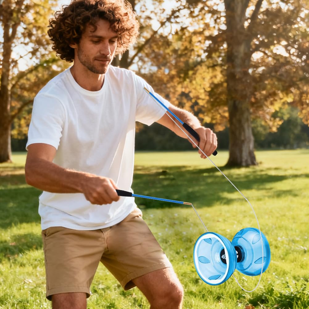 LED Diabolo Freiläufer mit Kugellager Diabolo Leuchtend im Dunkeln,4Farben Licht Diablo Jonglier Set,Dreifache Lagerung Set für Kinder Erwachsene,Anfänger Profis Freilauf Zirkus Jonglierspielzeug,Blau