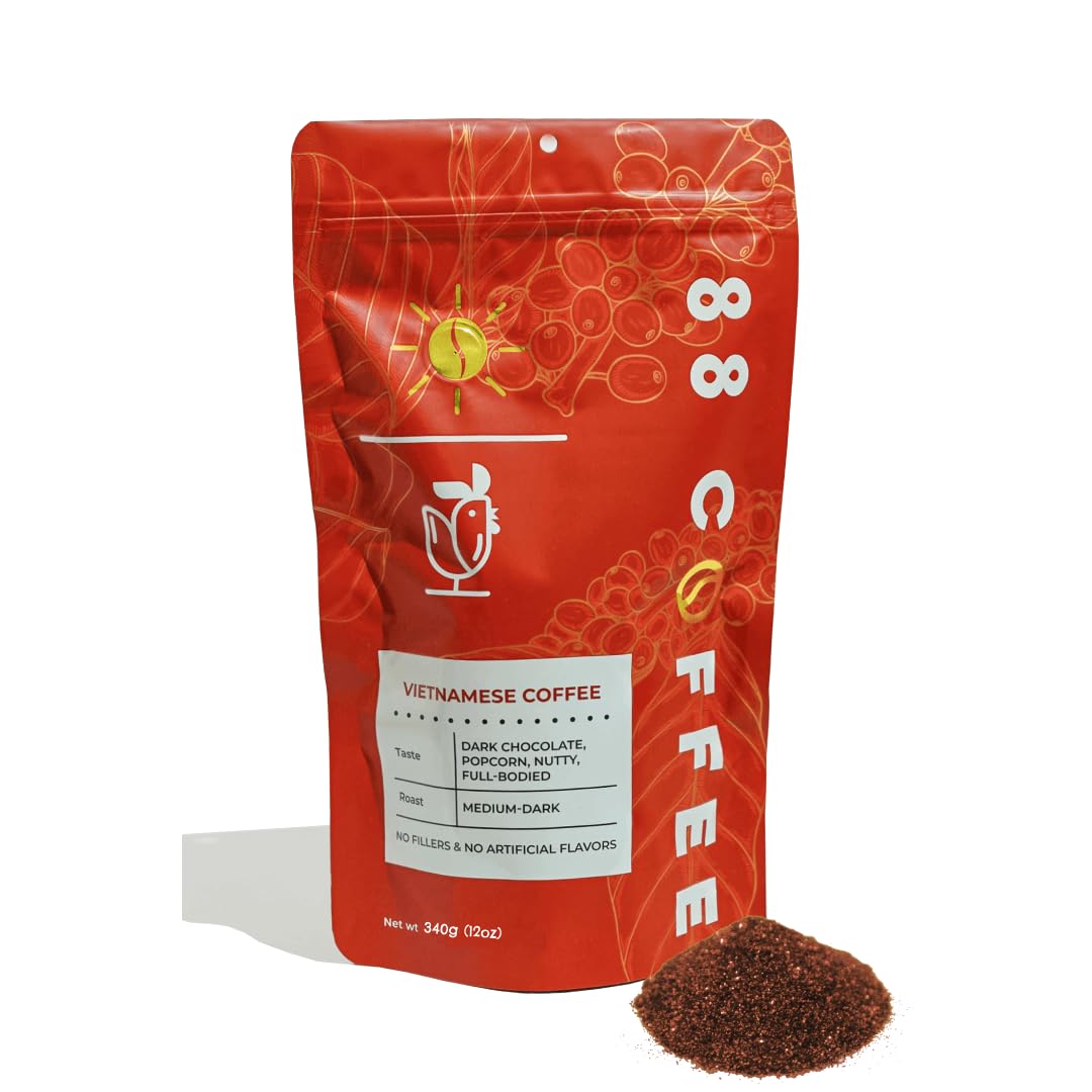 88 COFFEE COMPANY - Vietnamese Whole Beans (12oz bag) – Medium Dark Roast,100% Robusta – Authentic Vietnam Coffee for Phin, Espresso, Drip & Iced Café Sữa Đá – Bold, Smooth, Low Acidity(12oz, Whole Bean)