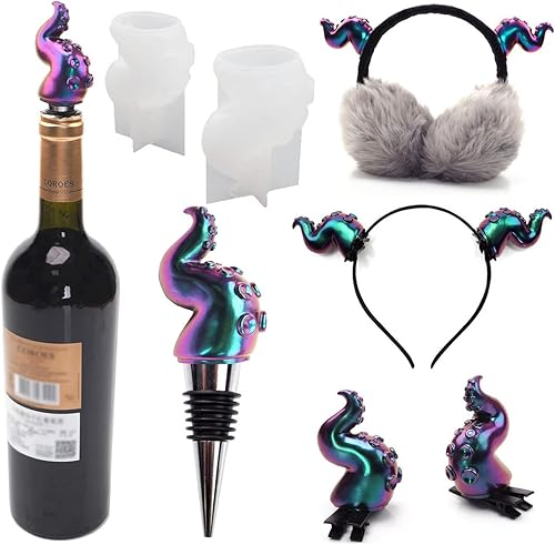 Miniatura 2 de Moldes de resina para tapón de vino, moldes de silicona para tentáculos de resina, pulpo, llavero, moldes de resina epoxi, tapón de vino, decoración