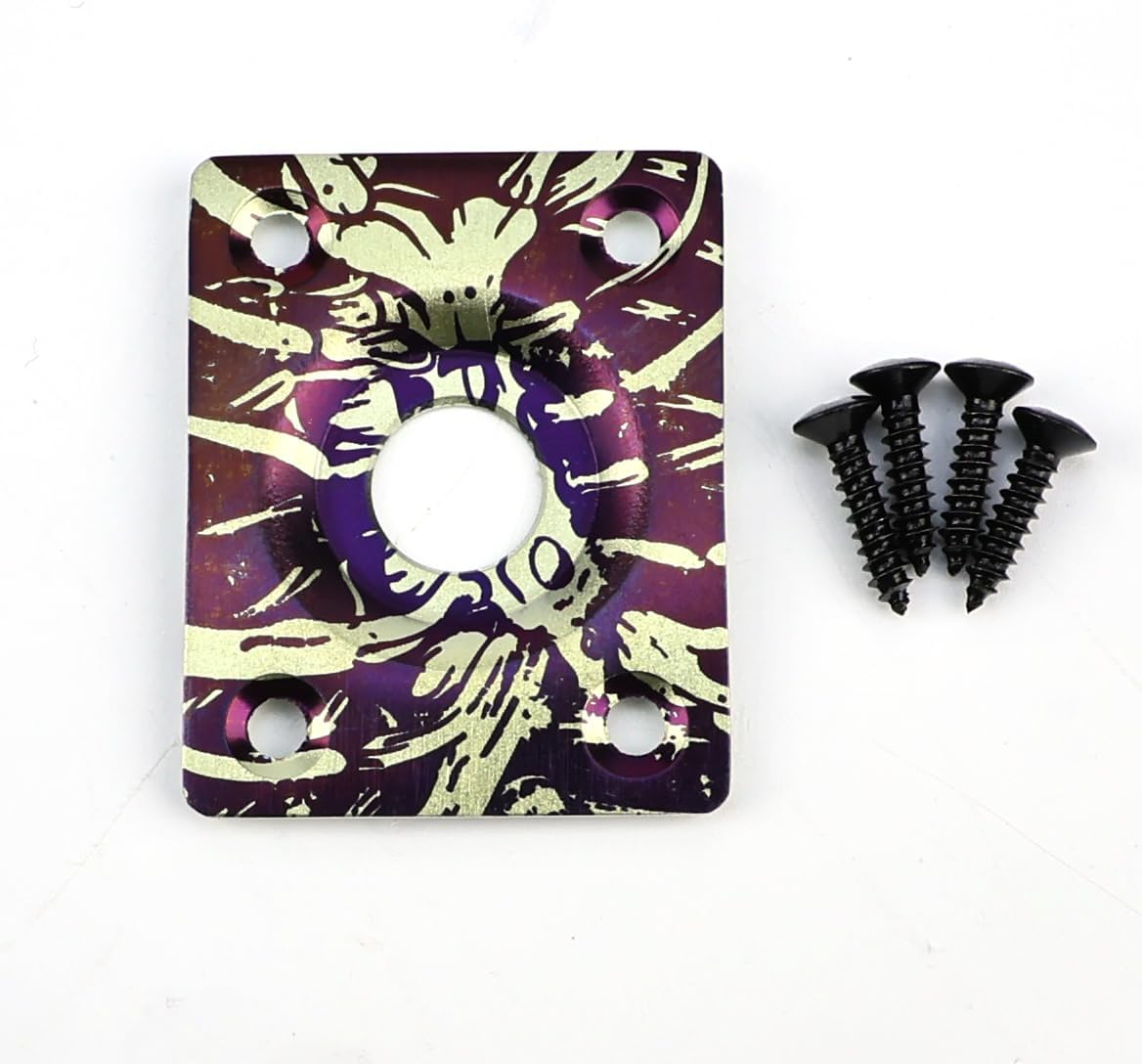 Titanium Alloy Flat Bottom Jack Socket Plate Rectangle Input/Output Jack Plate Compatible with Flat Base Les Paul LP Telecaster Tele TL Electric Guitars Replacement Parts（Purple-Gold）