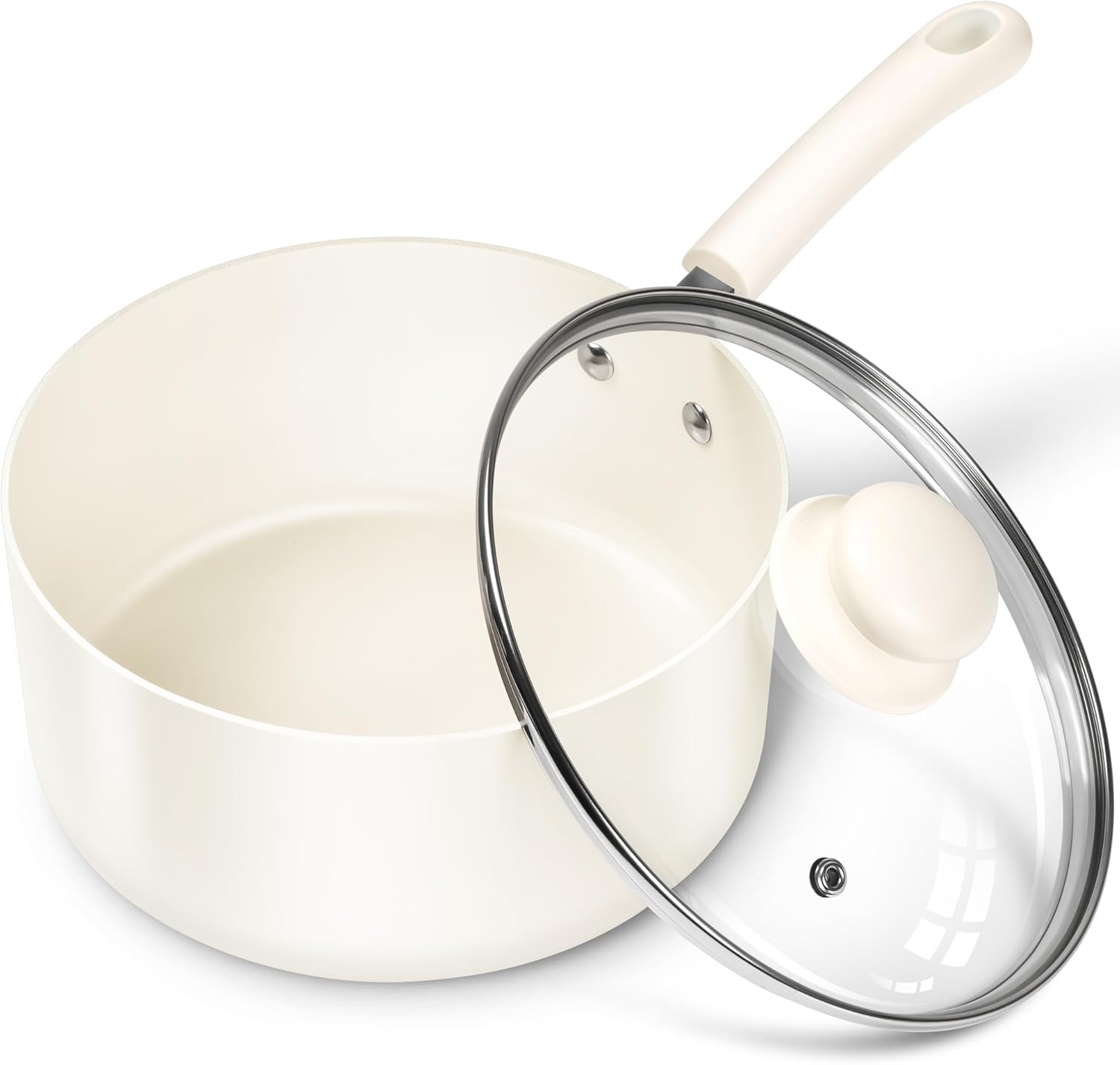 MICHELANGELO Nonstick Sauce Pan Sets, Ceramic Saucepan with Lid, Multipurpose Pot with Lid, Non-Toxic Saucepans, Induction Compatible, 3QT, White