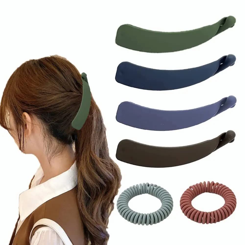 TERRIFI Banana Clips Hair For Thick Hair,Ponytail Banana Clips for Women'S Hair, with Phone Cord Hair Ties, Ponytail Maker Holder, for Women Girls (4 pcs)