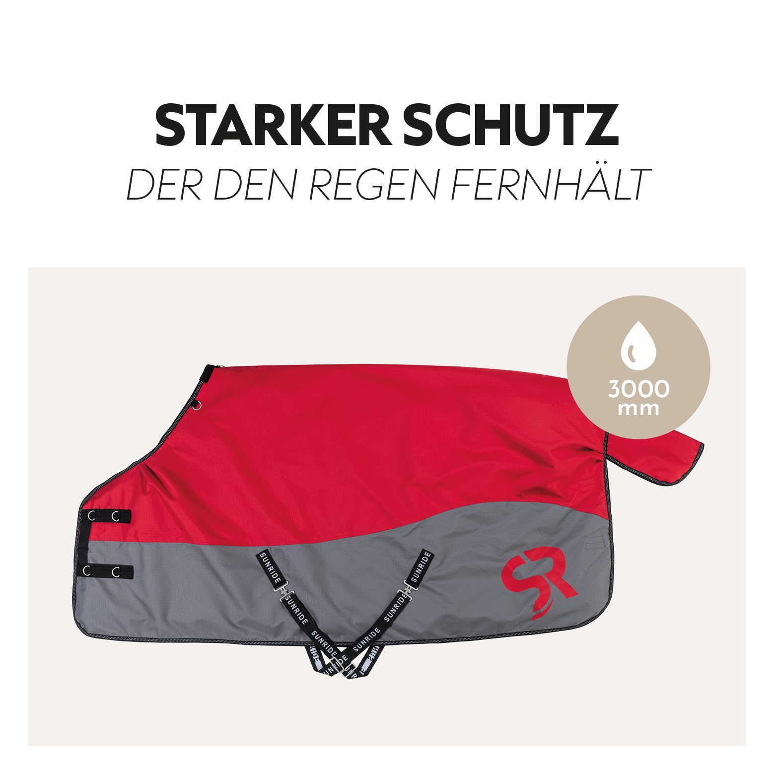 SUNRIDE Manta de invierno de 100 g para caballos (Estocolmo), combinable con mantas, impermeable, columna de agua de 3.000 mm, extremadamente transpirable, 1200D (rojo, 145 cm)