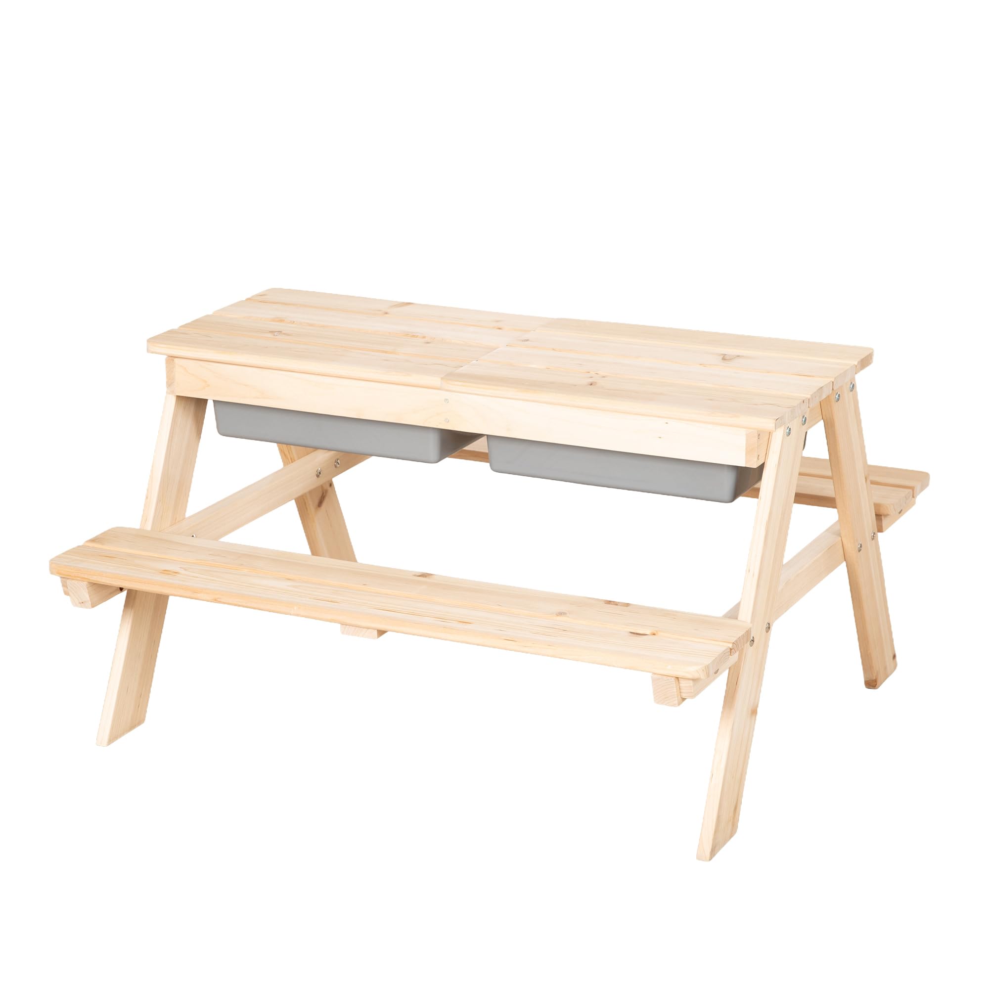 roba set di seduta per bambini “PLAY for 4” Outdoor+ con vaschette da gioco, set in legno massiccio e tavolo per fango