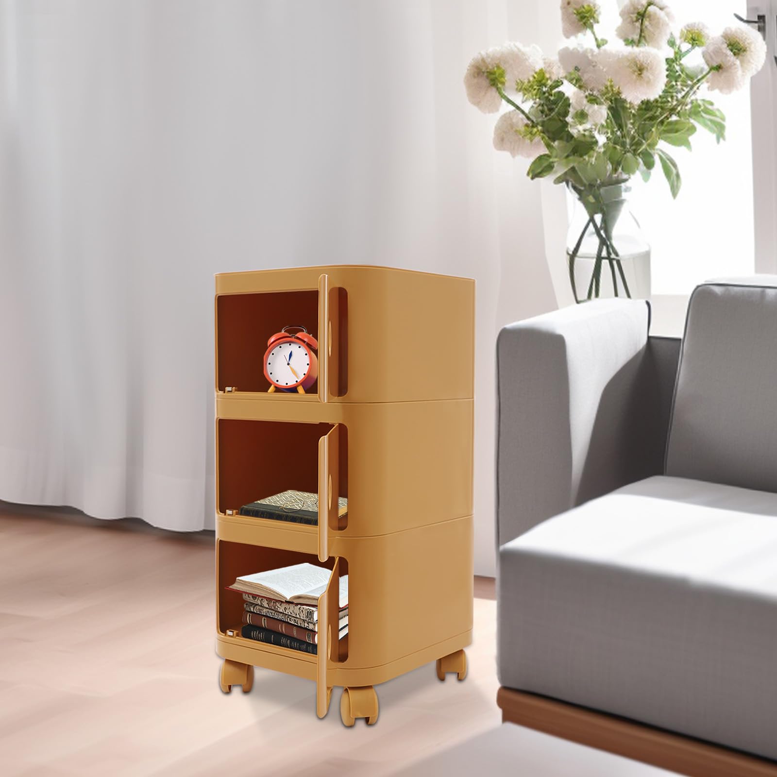 Cassettiera arrotolabile con 3 cassetti, armadietto sotto scrivania, armadietto da ufficio con ruote, per ufficio e casa (giallo zenzero)