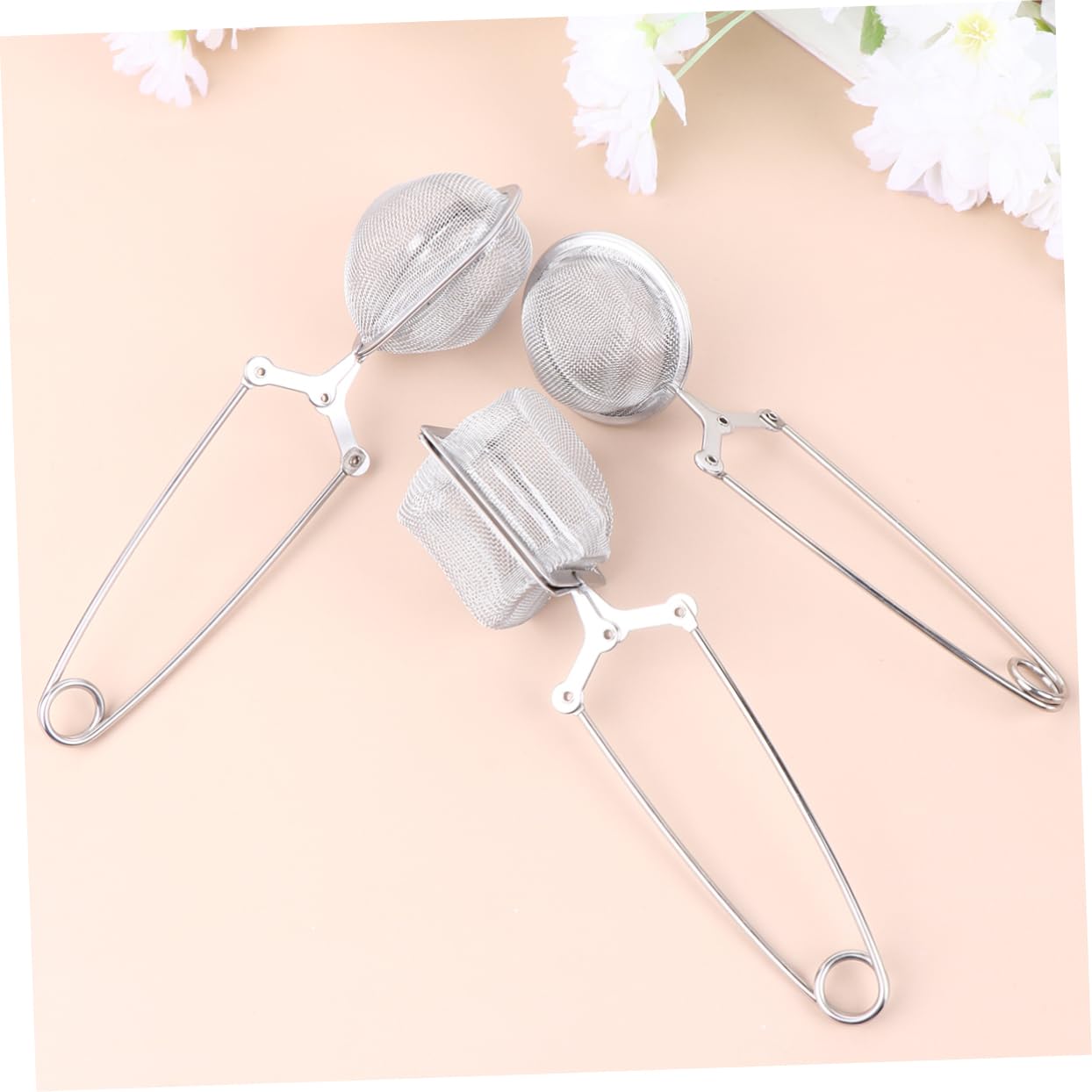 GLEAVI 3sets Stainless Steel Tea Colander Long Handle Mesh Strainer for Loose Leaf Tea Herbs Spices Easy to Clean Kitchen Tool Silver 3pcs*3