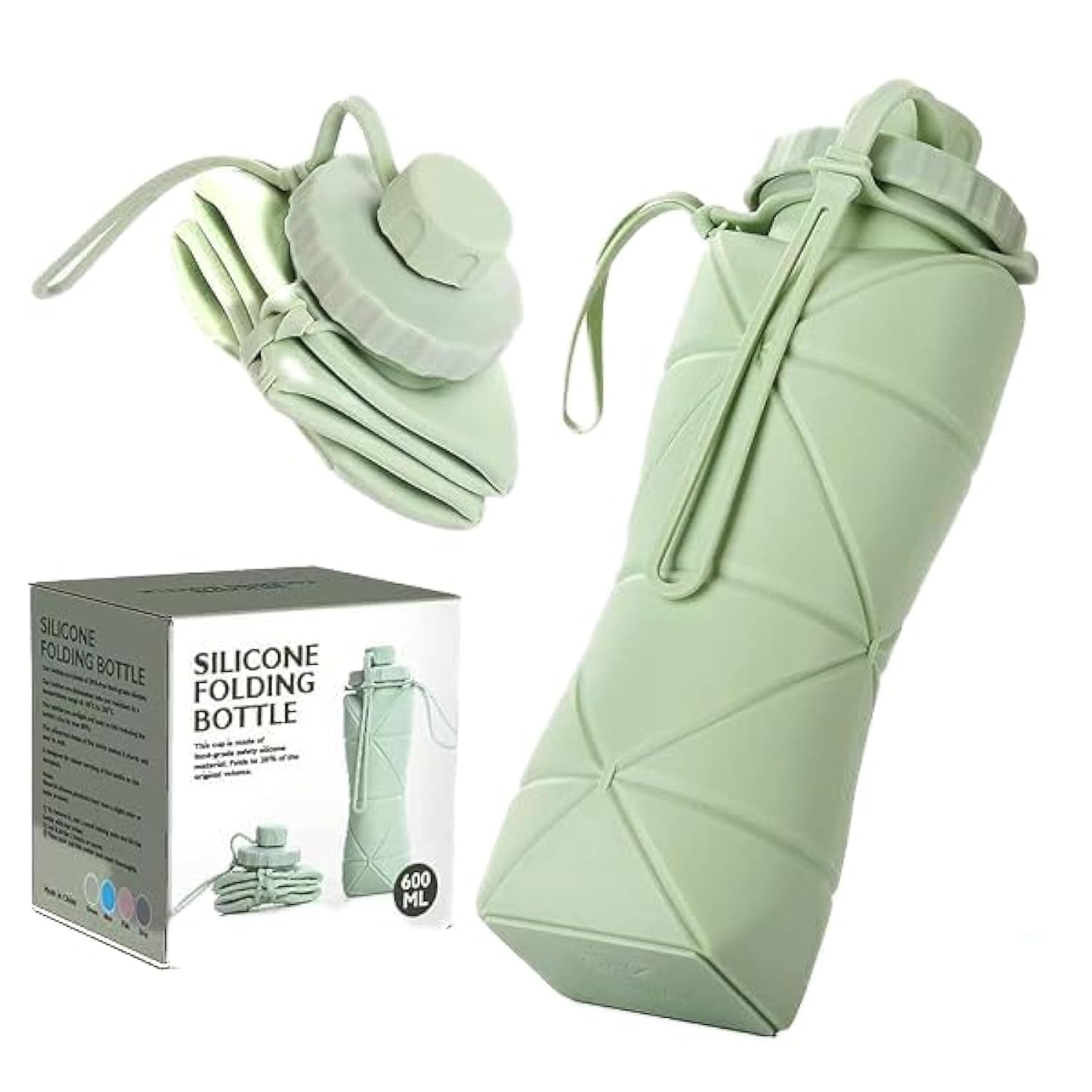 M&J Collapsible Water Bottles Leakproof Valve Reusable BPA Free Silicone Foldable Water Bottle for Sport Gym Camping Hiking Travel Sports Lightweight Durable 20oz 600ml