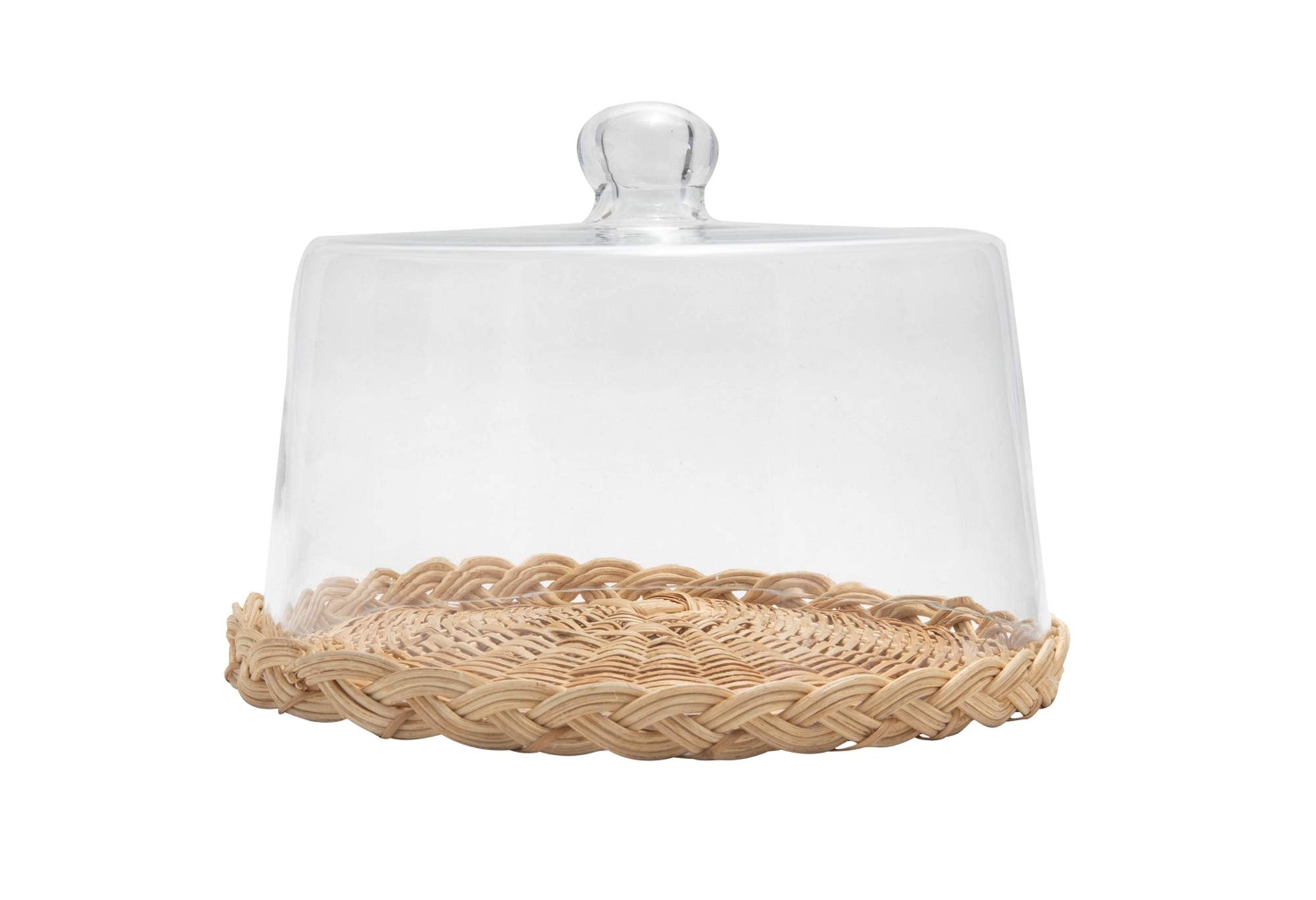 BIDKHomeCane & Glass Round Food Dome 11' Dia- ST - Clear & Natural