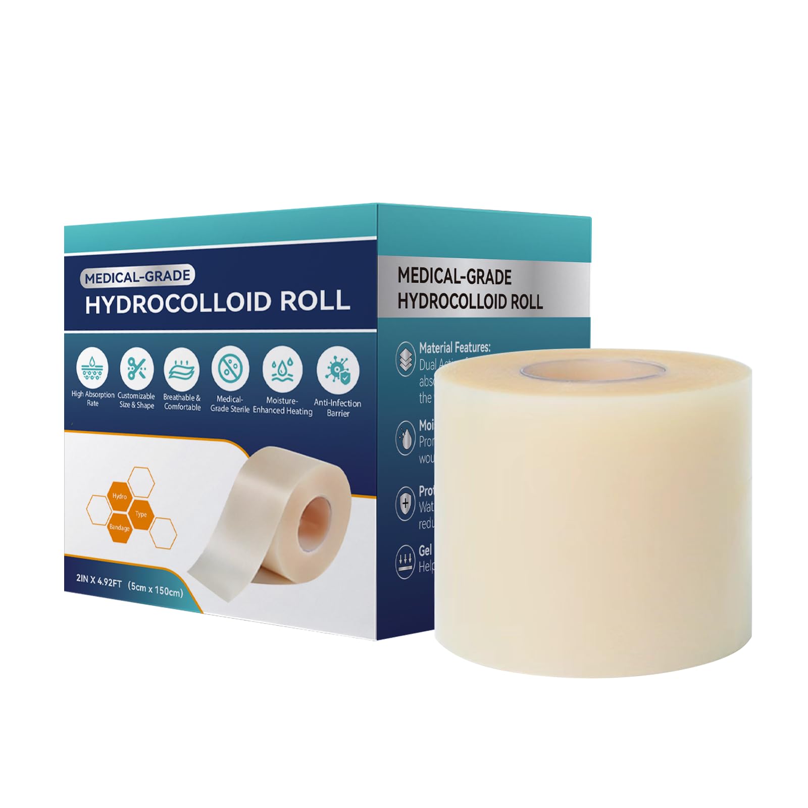 Hydrocolloid Roll for Wound Care Medical-Grade Hydrocolloid Tape Bandages with Self-Adhesive Pimple Patches Roll for Acne Blister Bandages