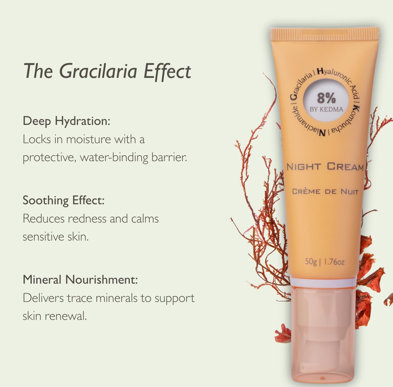 KEDMA 8% - Rich Night Cream with Hyaluronic Acid and Kombucha - Moisturising, Anti-Ageing and Radiant - For All Skin Types - No Parabens, Sulphates and Silicones - 50 g - Image 2