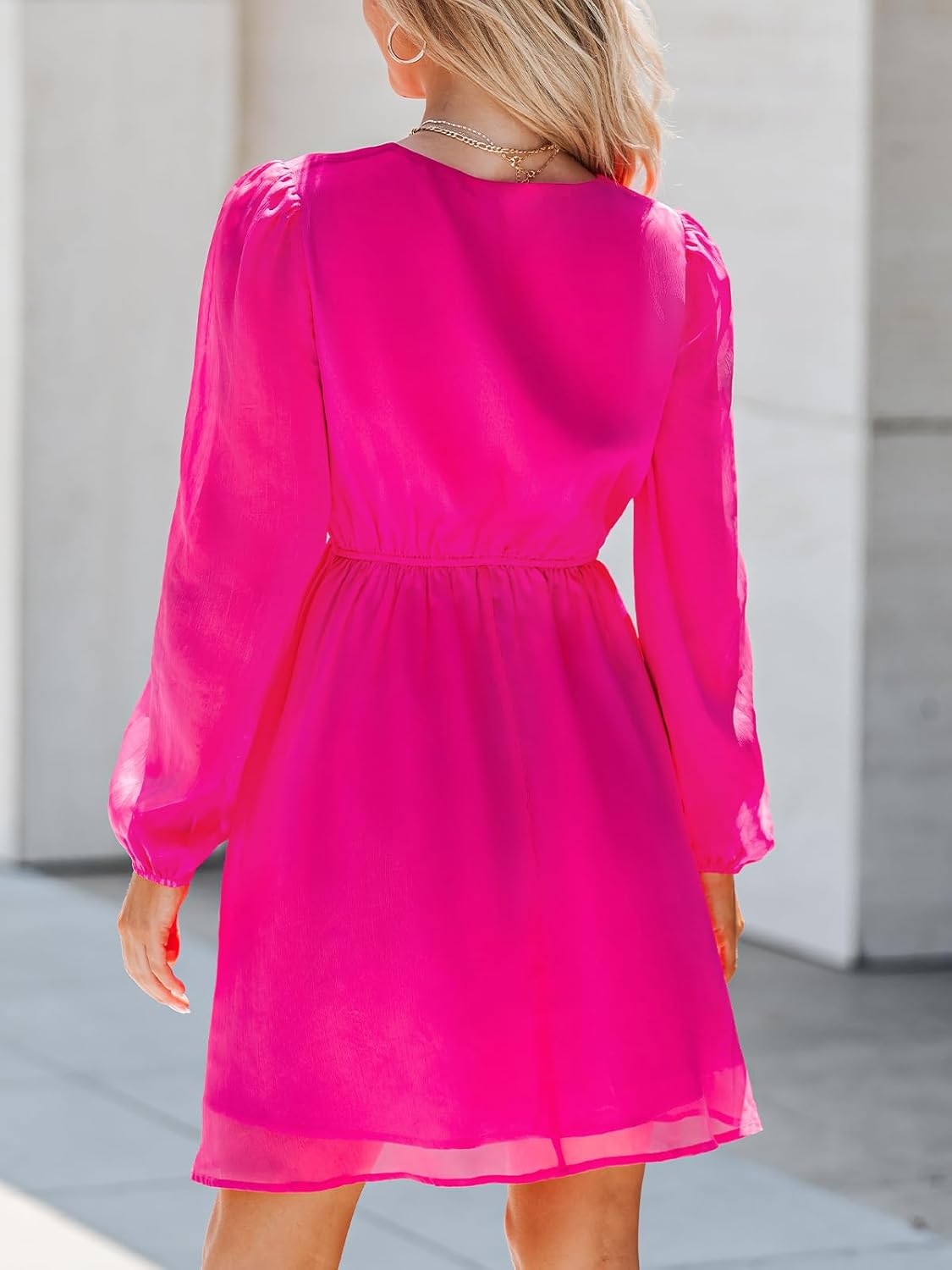 CUPSHE Womens Fall Wedding Guest Party Dress Long Sleeve V Neck Mini Dress Flowy Chiffon A Line Short Dresses - Image 2