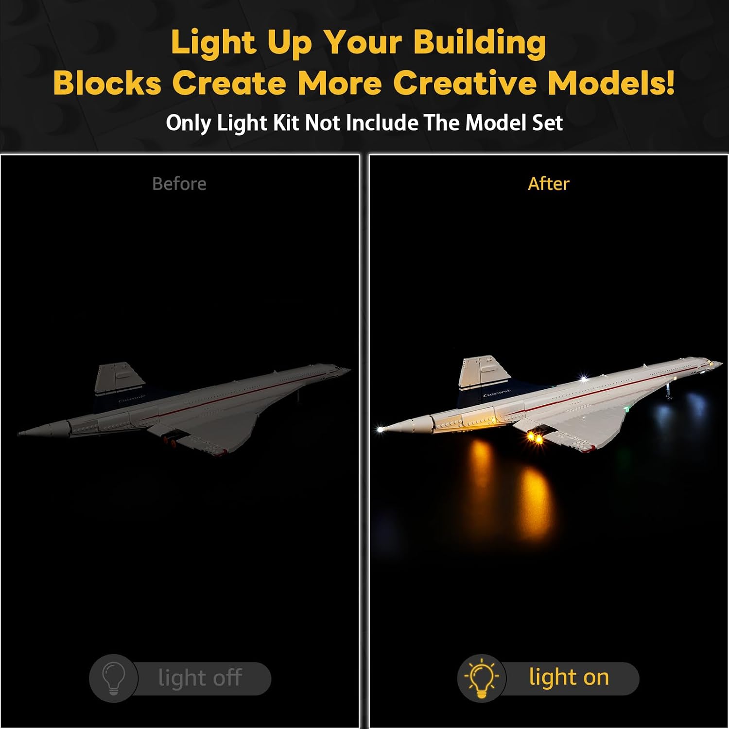 Kyglaring LED Lighting Kit for Lego Icons Airbus Concorde 10318 Building Set - Light Set Compatible with Playset 10318 Airbus Concorde