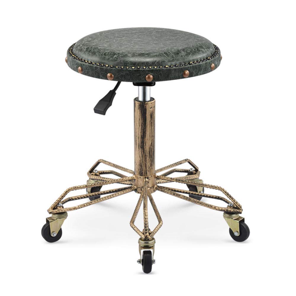 Taburete de Tratamiento, Taburete de Laboratorio con Ruedas, taburetes Ajustables con Asiento de Cuero sintético de PU Verde, Altura Ajustable 51-65 cm, Peso soportado 160 kg, Taburete de fo