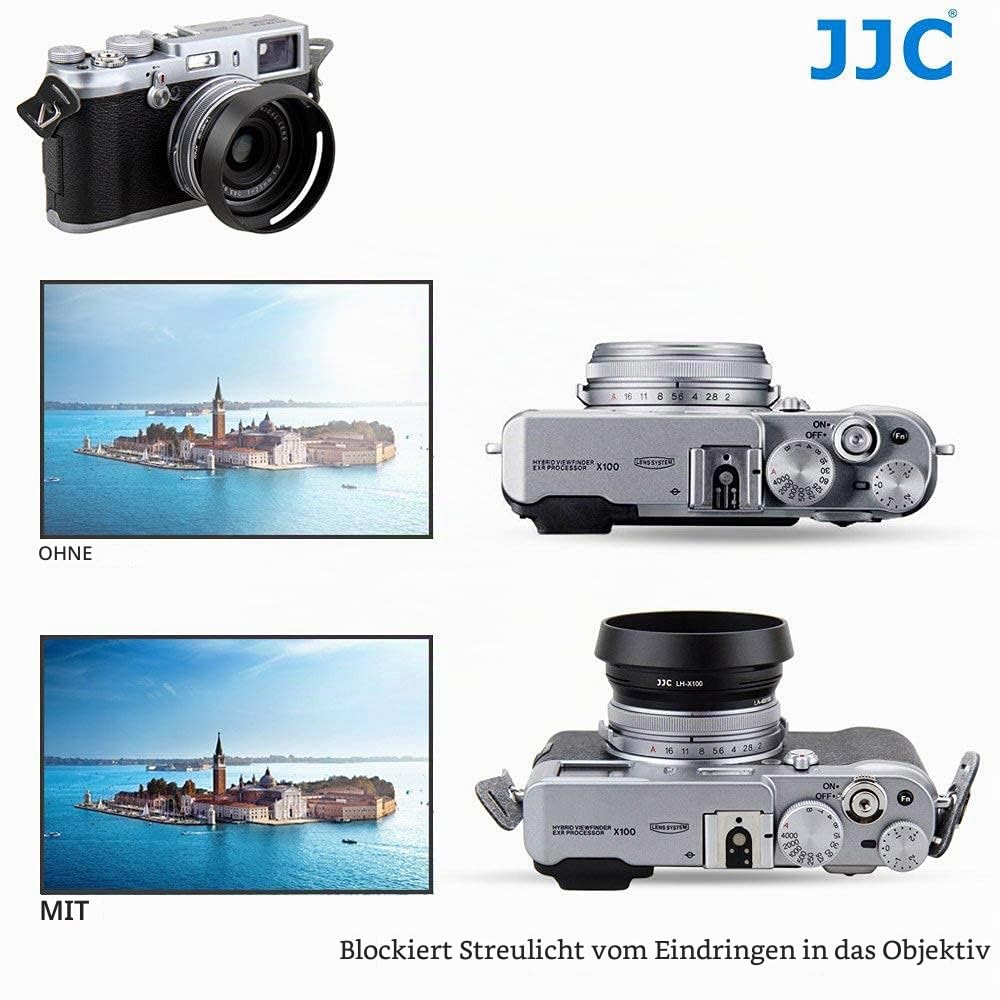 JJC Objektivadapter und Gegenlichtblende für Fujifilm FinePix X100VI, X100V, X100F, X100S, X100T, X100, X70 Ersetzt Fujifilm LH-X100 Sonnenblende Schwarz