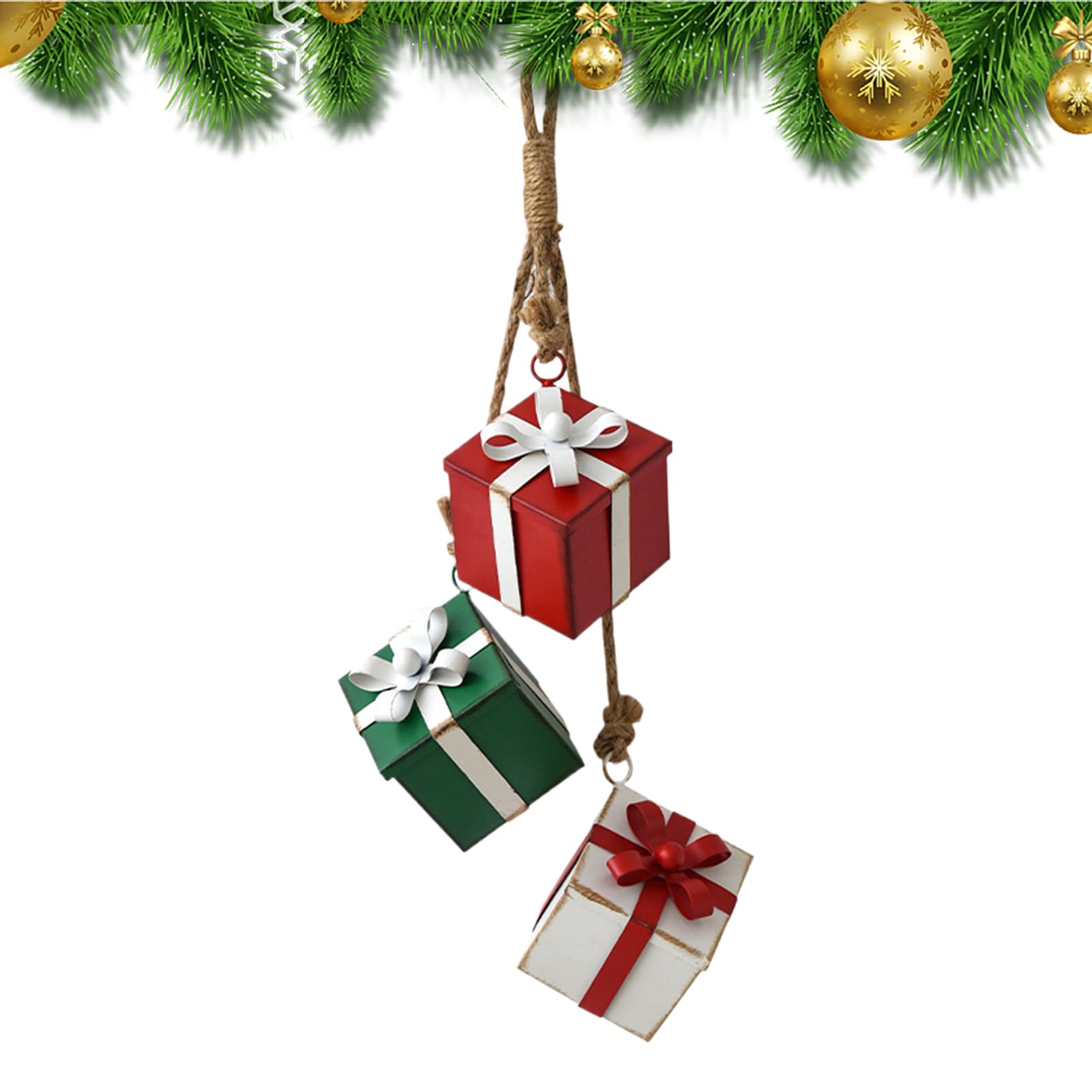 Ornements de Noël : lot de boîtes en métal rouge vert blanc pour déco de fête