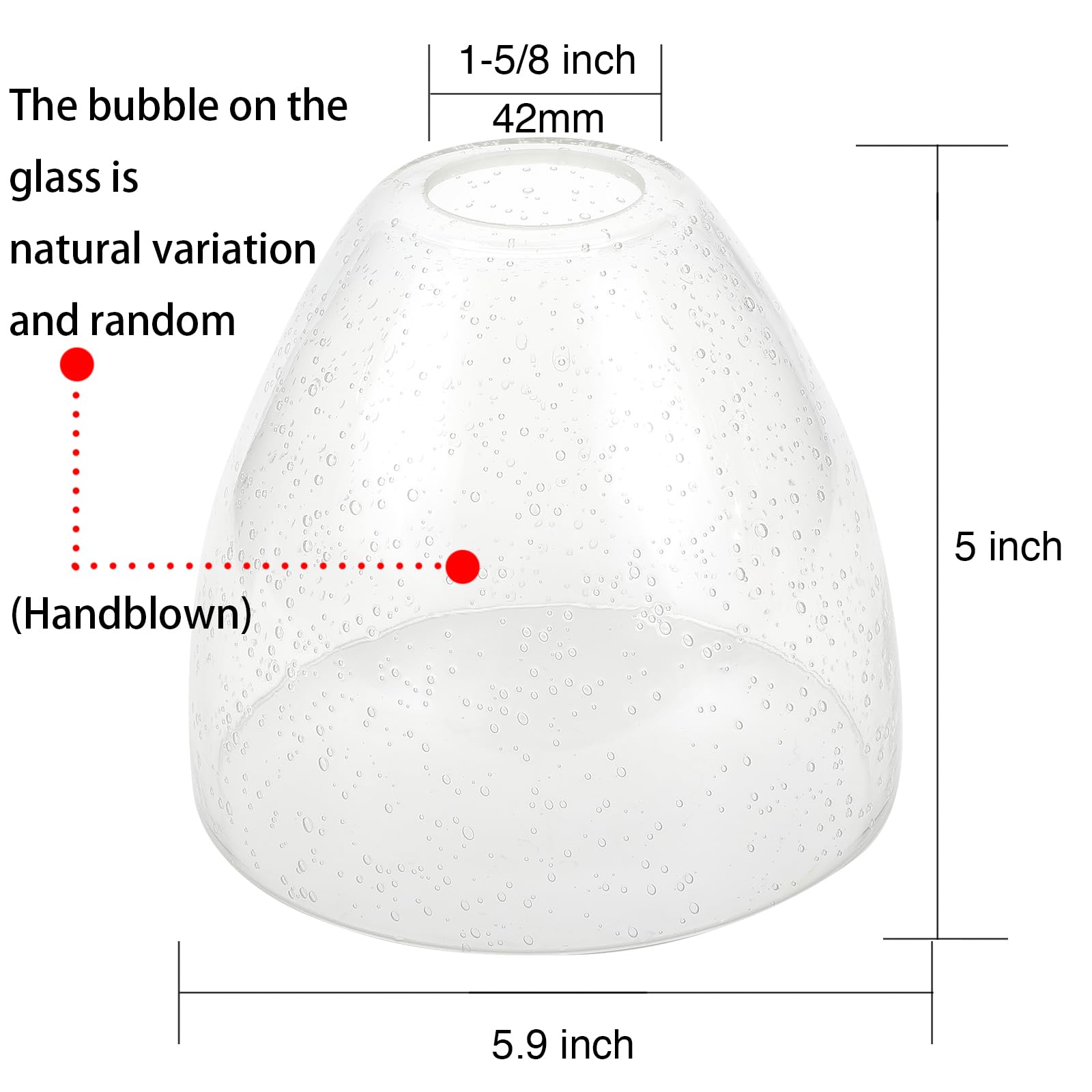 Reemplazo de pantalla de vidrio para pantalla de campana, 5.9 pulgadas de ancho x 5 pulgadas de alto, accesorio de 1-5/8 pulgadas, paquete de 3 cubiertas de globo con pantalla de vidrio 4