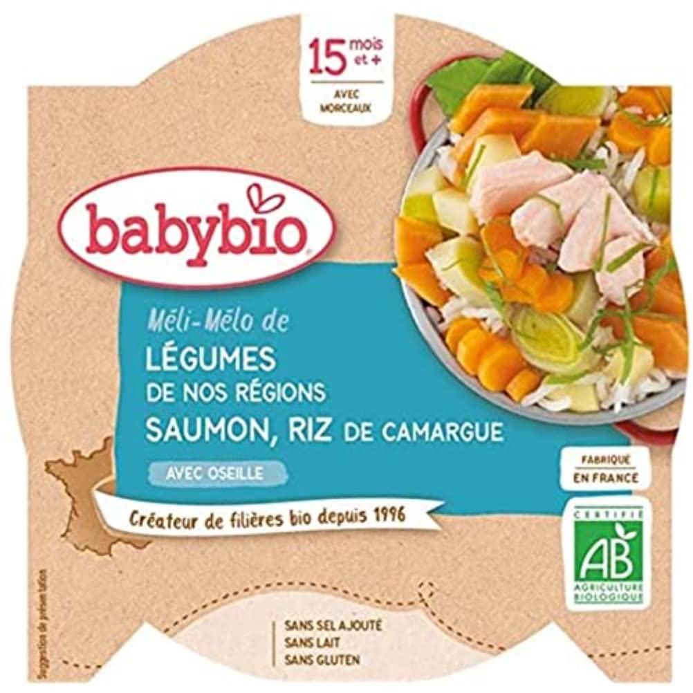 Babybio Assiette Méli-Mélo de Légumes au Saumon Riz 15+ Mois 260 g - 1 pc