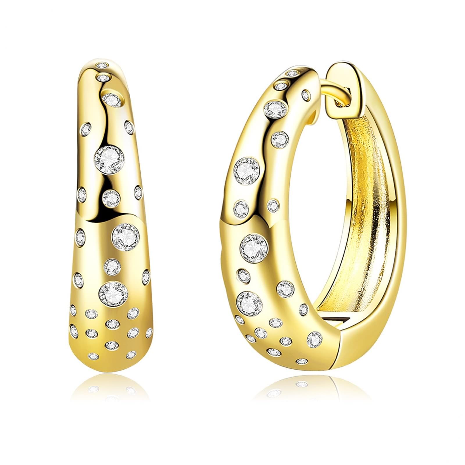 KnSam Pendientes de aro de oro Au750 de 18 quilates, estilo vintage, pendientes de aro con diamante, oro amarillo Au750, pequeños y dorados