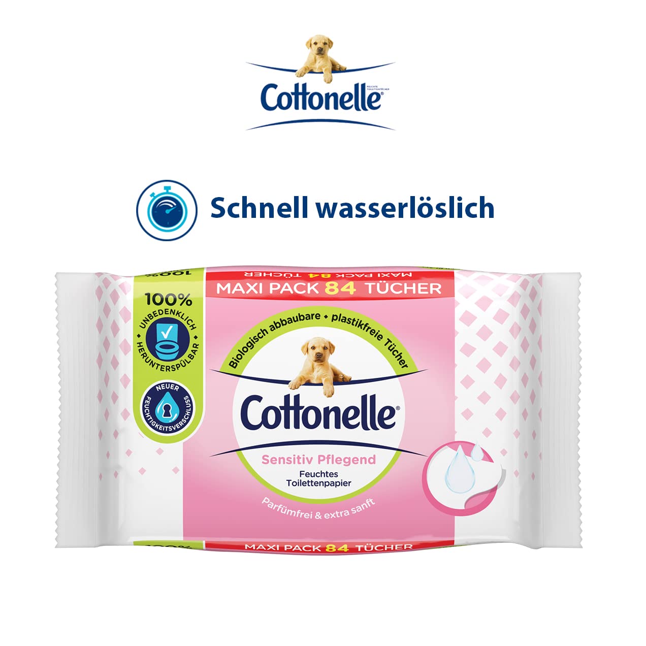 Cottonelle Feuchtes Toilettenpapier Sensitive, Maxi-Pack, 6 X 84 Toilettentücher