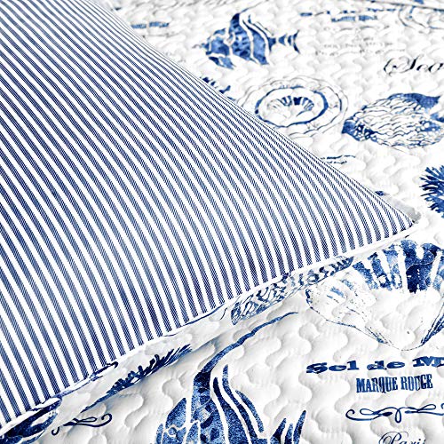 Lush Decor Harbor Life Reversible Quilt Set, 7 Piece Set, King, Indigo - Blue Quilt King Bedding Set - Coastal Decor - Nautical Bedding - Beach House - Image 5