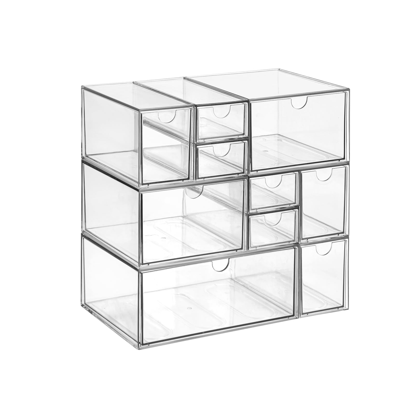 **Damaged drawer ** Cosmetic Desk Stackable Storage, Clear Plastic Drawer Storage With 10 Drawers, 4 Different Sizes, Suitable For Desktop, Cosmetics, Pens, Stationery, Jewelry, Crafts Storage And Organization