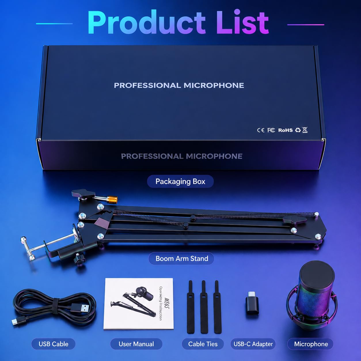 Anykuu Mikrofon USB do gier Plug&Play, mikrofon kondensatorowy do komputera PC do gier, streamingu, podcastingu, wideokonferencji z adapterem USB-C i 1,5 m kablem danych dla PC/laptopa, PS4/PS5, IOS