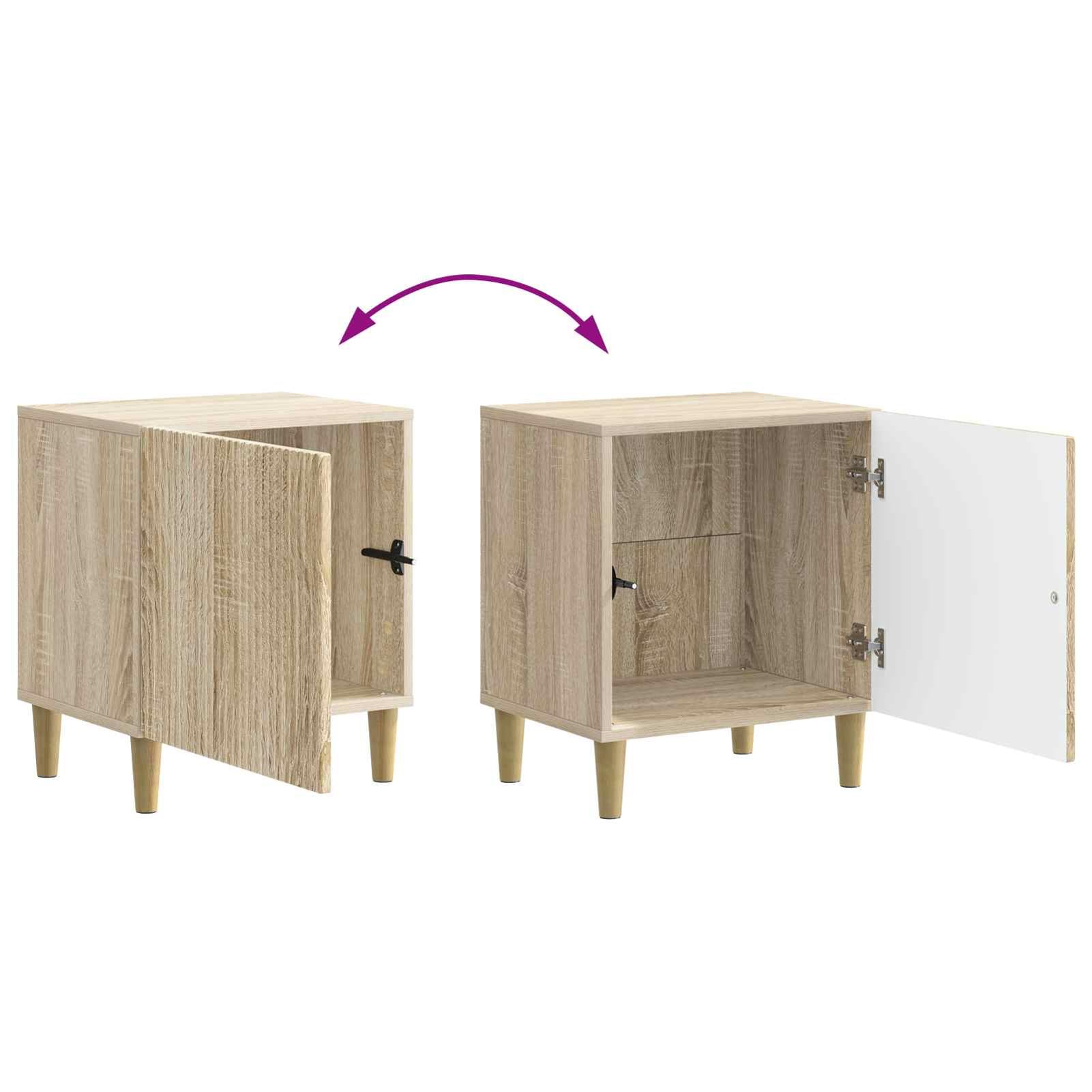 Nachttisch Sonoma-Eiche 43x34,5x50 cm Holzwerkstoff 2 Stück | Vintage-Design mit konischen Beinen，Stabiler Holzwerkstoff，90°-Pendeltür und offenes Regal，leichte Pflege mit feuchtem Tuch