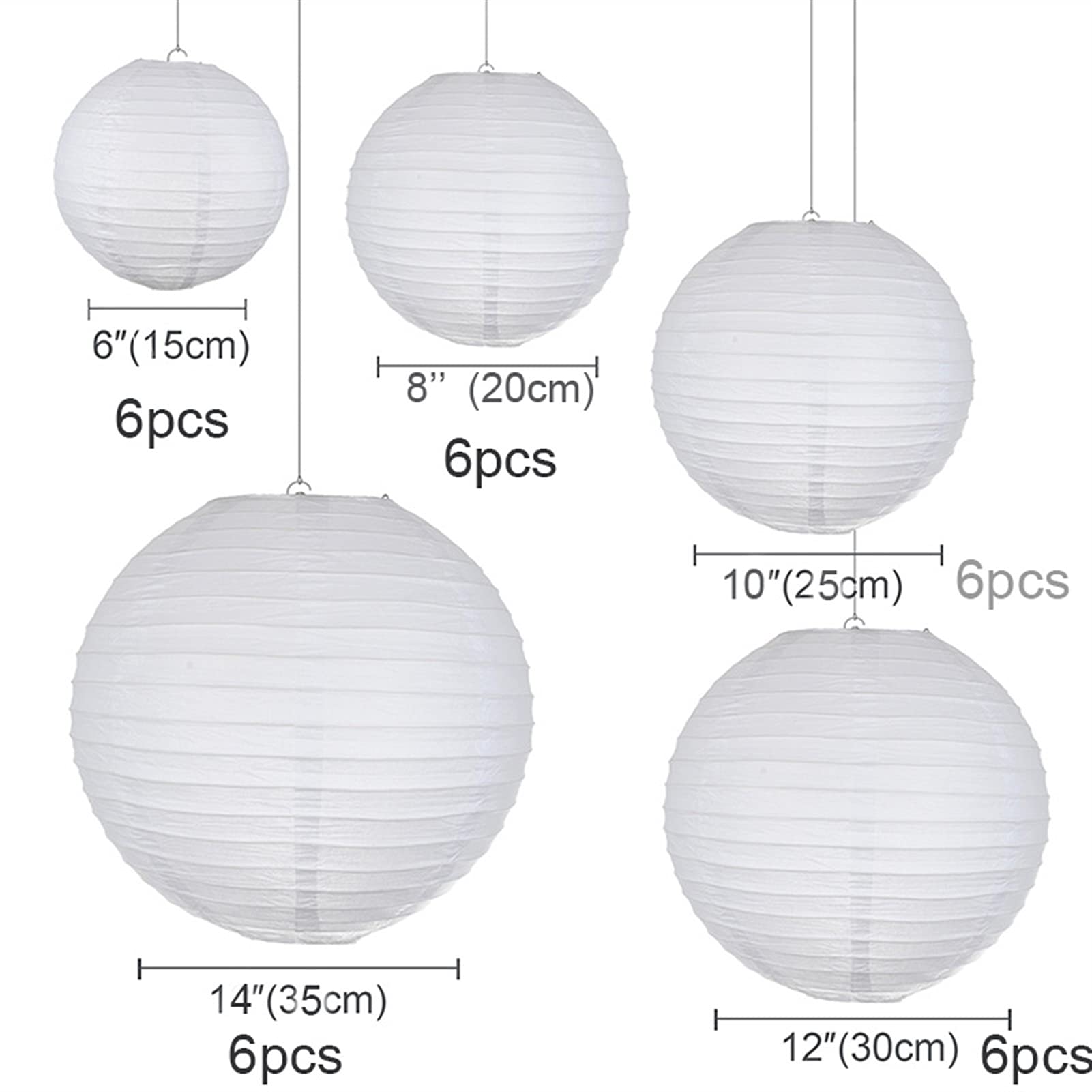 Lanterne Di Carta,Lanterna Di Carta 30 pezzi Mix Size Bianco Paper Lanterne di carta cinese Sfera di carta Lampione per feste di nozze Decorazioni vacanze