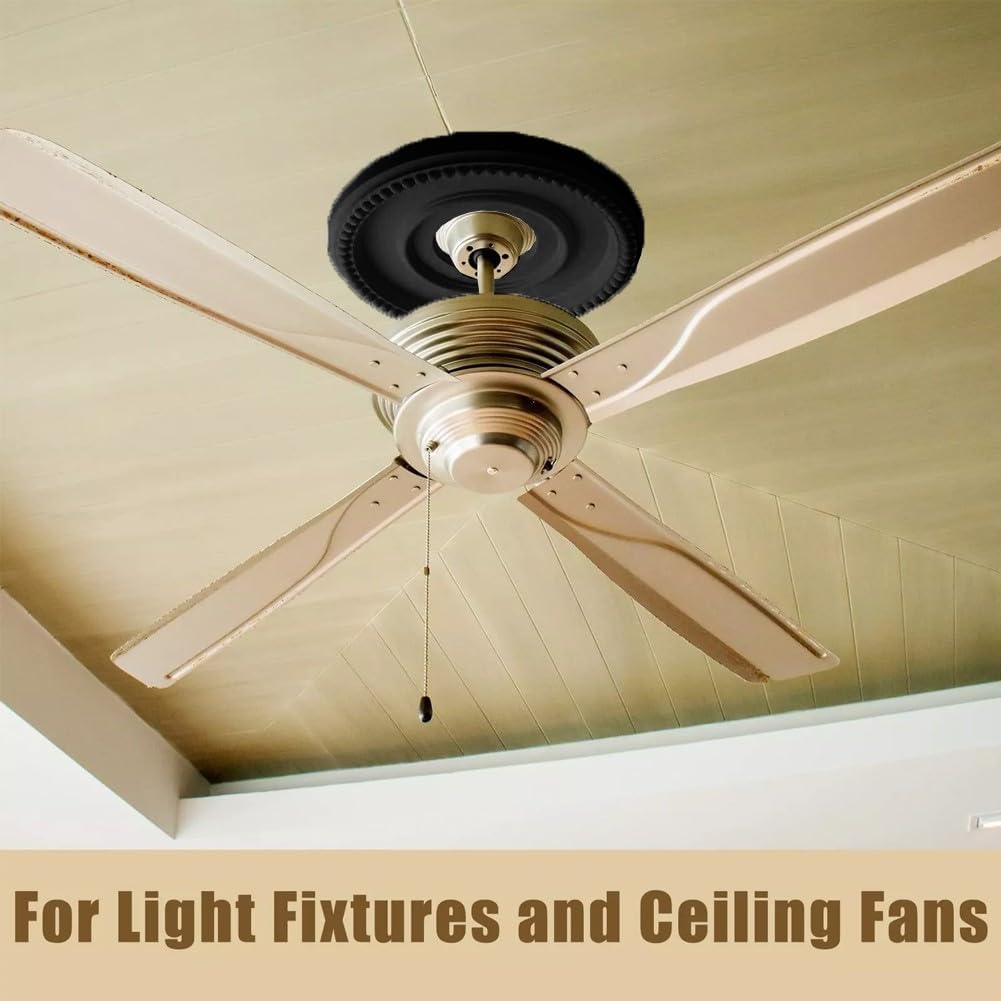 Black Round Ceiling Medallion for Light Fixtures, 12.4 Inch PU Decorative Cover Plate to Hide Imperfections, Vintage Style Fan Light Canopy